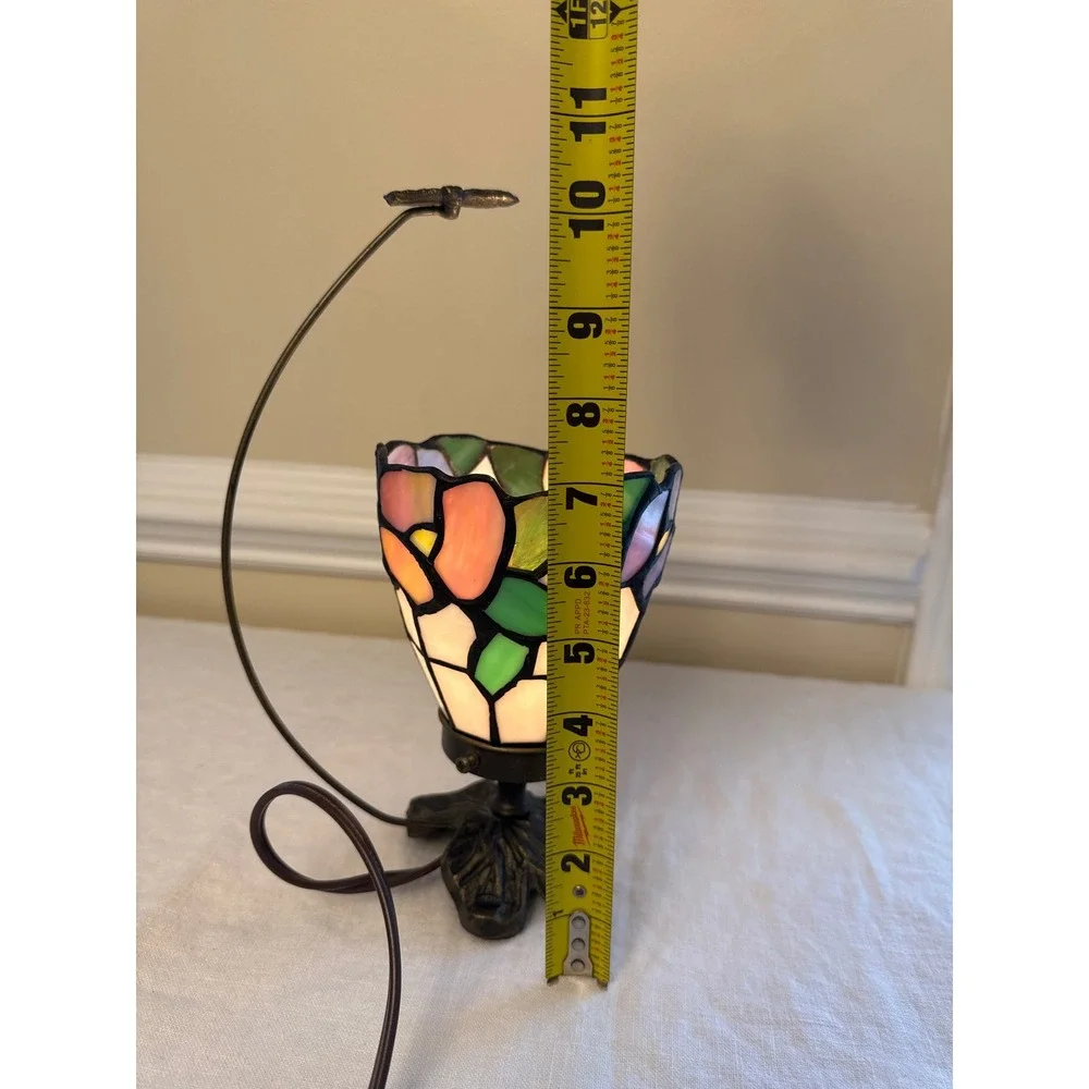 Tiffany Style Stained Glass Dragonfly Accent Lamp Multi-Color Slag Glass 11